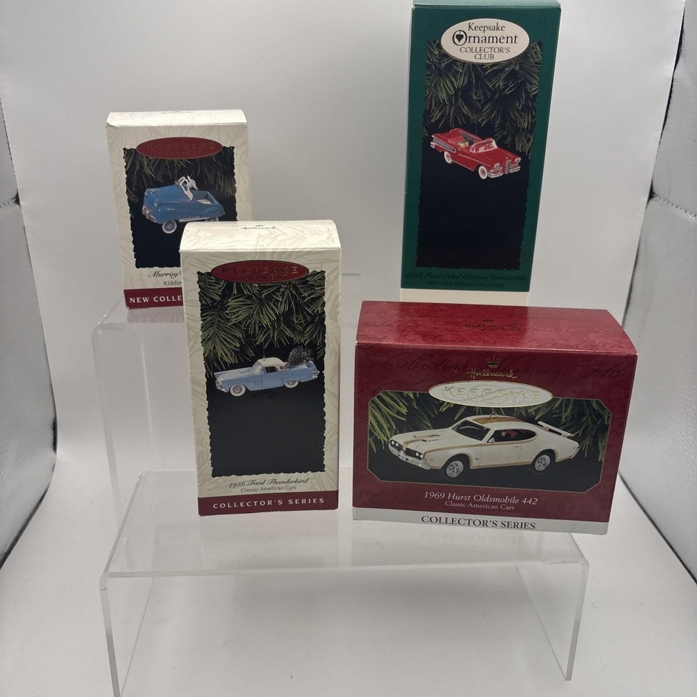 Vtg~Lot of 4~Hallmark Ornaments~Vehicles~1969/1956/1958~IOB